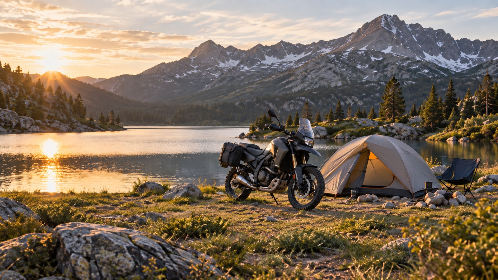 バイクキャンプ向けテントのキャンプ風景